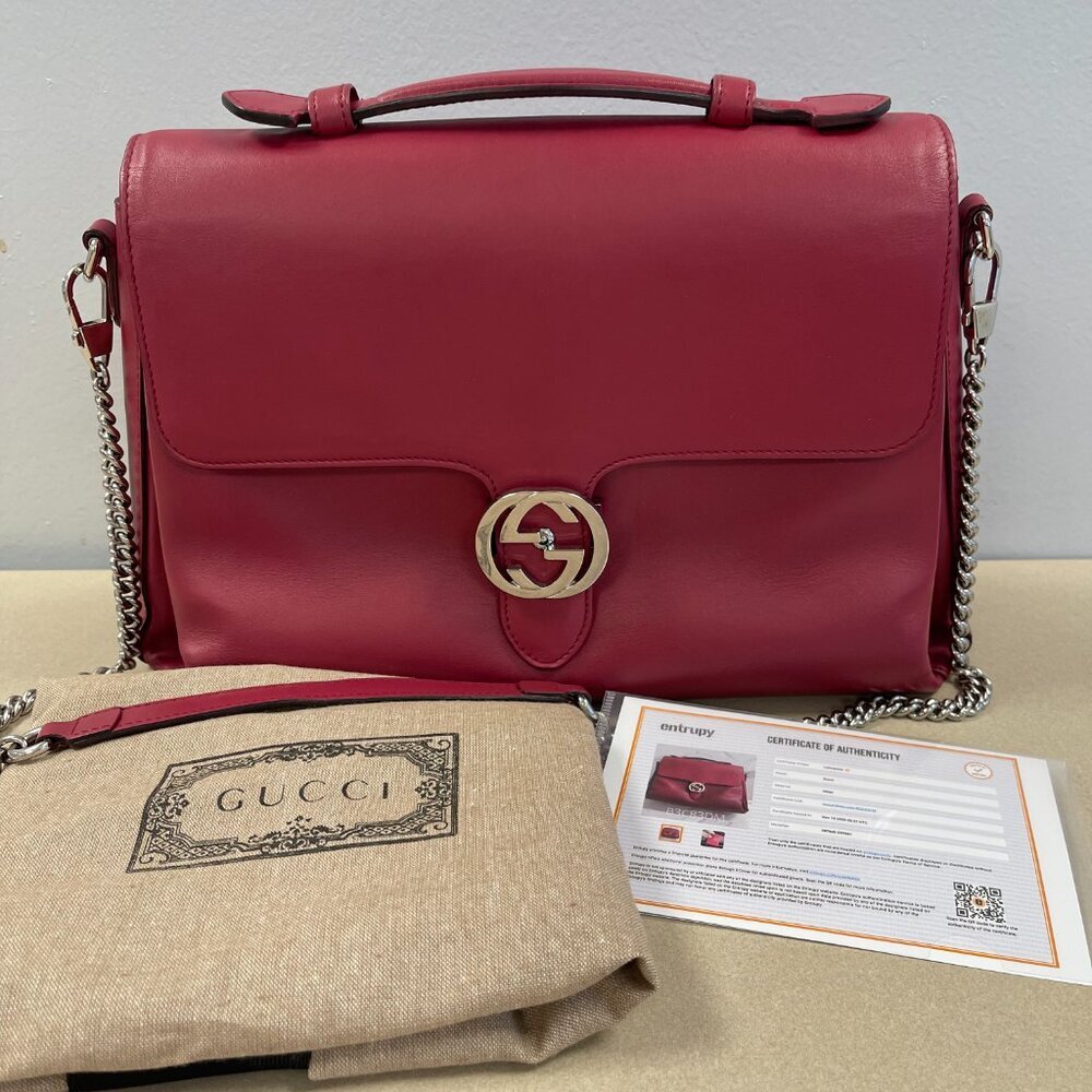 Gucci Interlocking G Top Handle Bag in Red Calfskin Leather - Preowned - Picture 5 of 16
